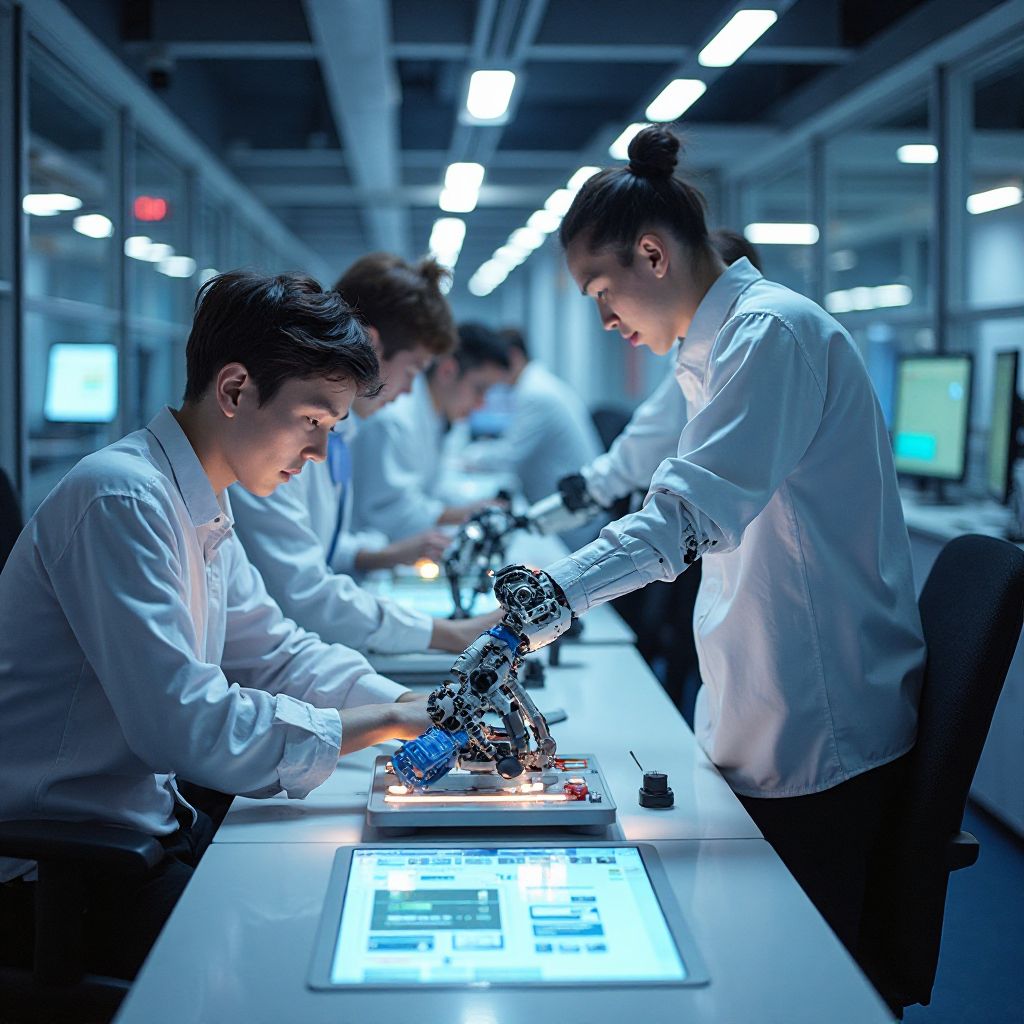 Laboratorio di robotica con studenti che lavorano su progetti pratici