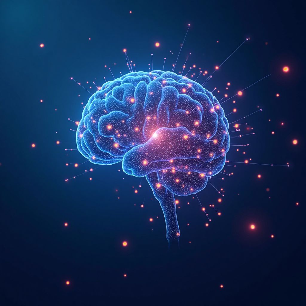 Tecnologia AI avanzata con visualizzazioni di dati e intelligenza artificiale